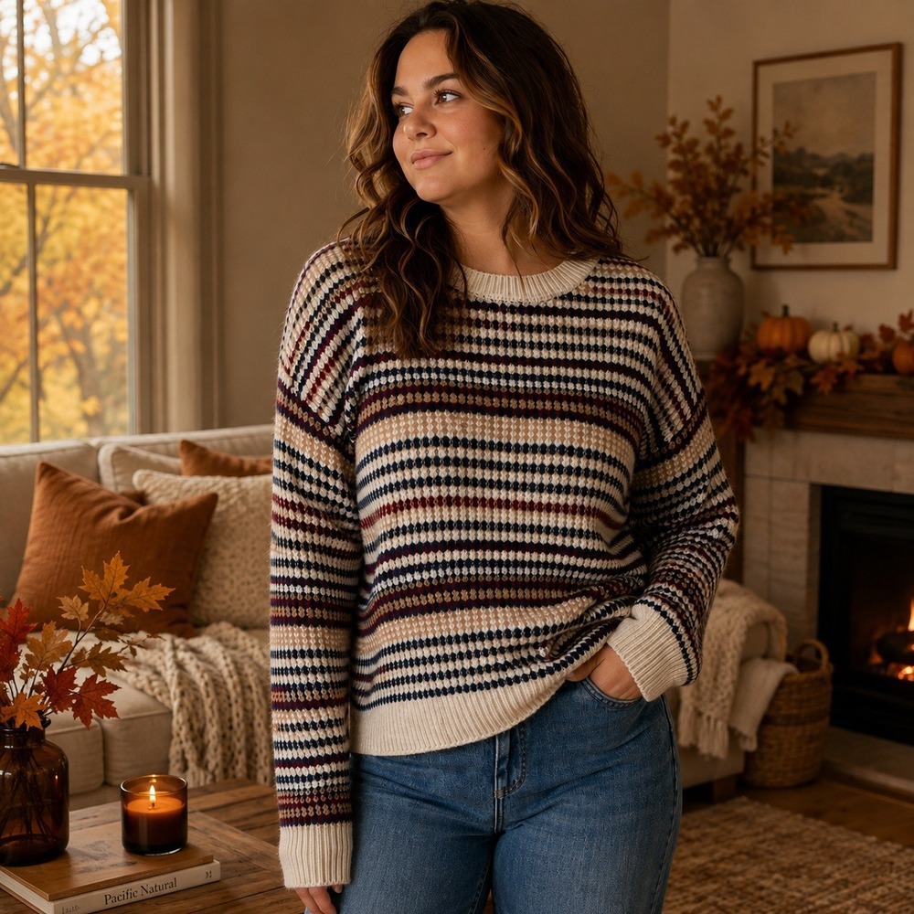 The General Good Chivalry Sweater XL NWT Striped Crewneck Boxy Knit